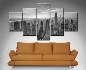 black and white new york 5 panel wall art canvas print